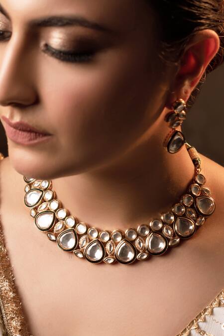 Anana_Gold Plated Diamonds, Stones Ragini Polki Embellished Necklace Set _Online_at_Aza_Fashions