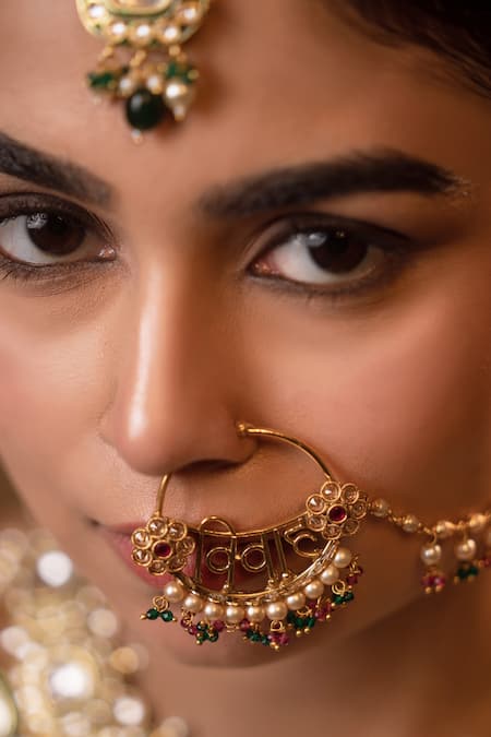 Anana Green Kundan Vivah Embellished Nose Ring 