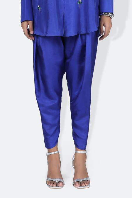 431-88 By Shweta Kapur_Blue Silk Sally Solid Pant_Online_at_Aza_Fashions
