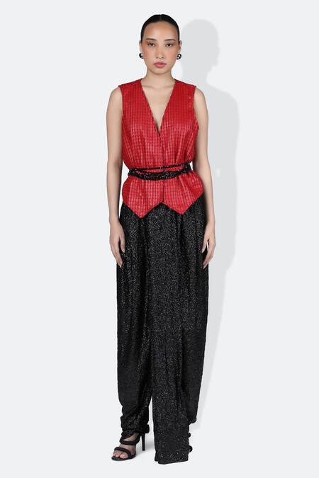 431-88 By Shweta Kapur_Black Sequins Vg Dhoti Pant_Online_at_Aza_Fashions