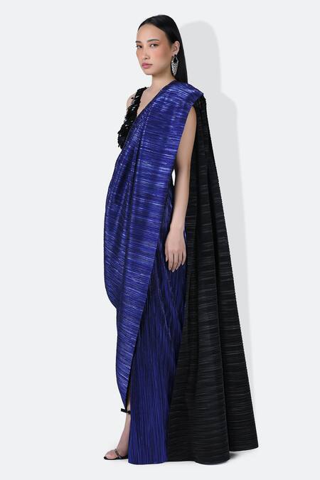 Shop_431-88 By Shweta Kapur_Blue Pri Textured Pre-draped Saree_Online_at_Aza_Fashions