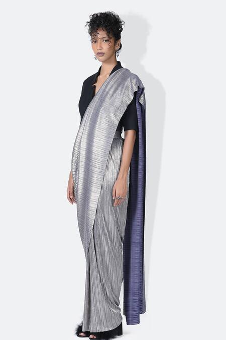 Buy_431-88 By Shweta Kapur_Black Crepe Pearls Plunge Neck Bo Solid Structured V Blouse_Online_at_Aza_Fashions