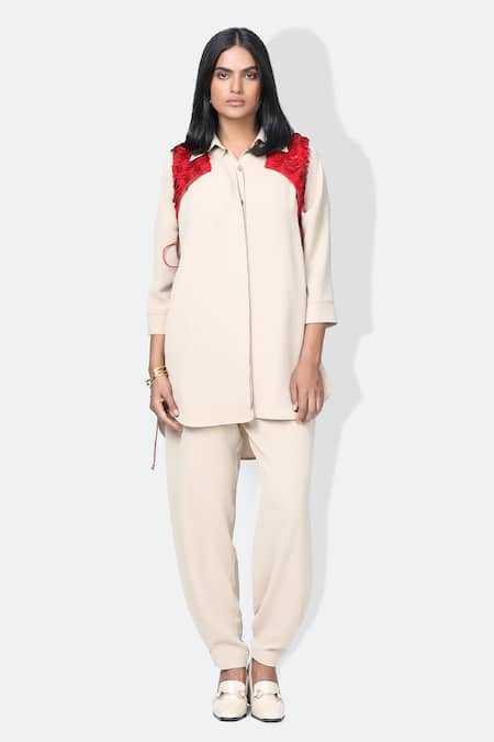 431-88 by Shweta Kapur Moka Crepe Shirt Draped Pant Set 