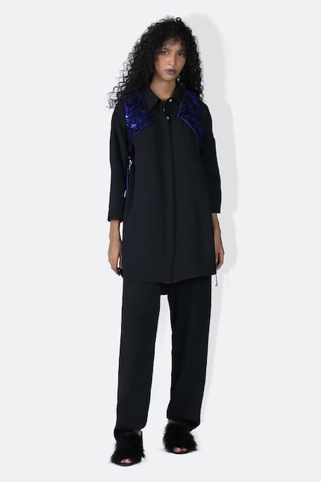 431-88 by Shweta Kapur Moka Textured Crepe Shirt Draped Pant Set 