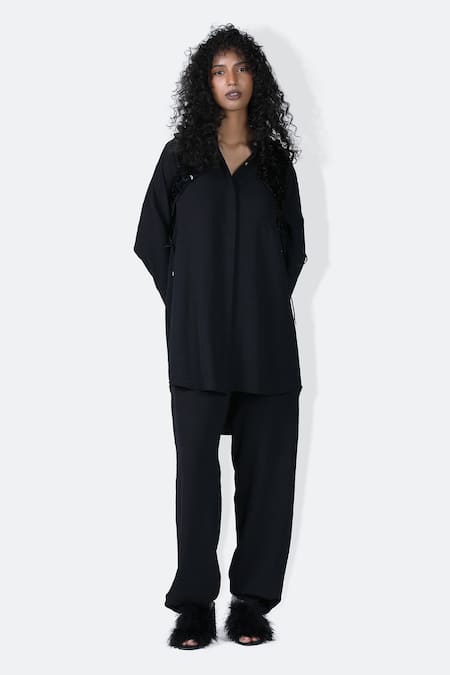 431-88 by Shweta Kapur Moka Longline Crepe Shirt Draped Pant Set 