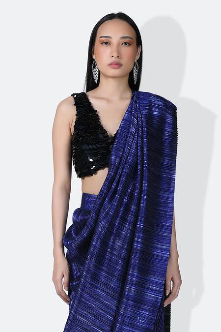 Buy_431-88 By Shweta Kapur_Black Cotton, Twill Sequins V-neck Gill Encrusted Blouse _Online_at_Aza_Fashions