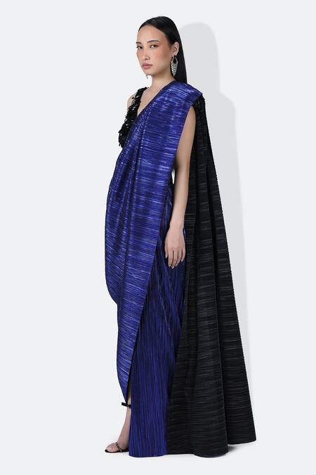 Shop_431-88 By Shweta Kapur_Black Cotton, Twill Sequins V-neck Gill Encrusted Blouse _Online_at_Aza_Fashions