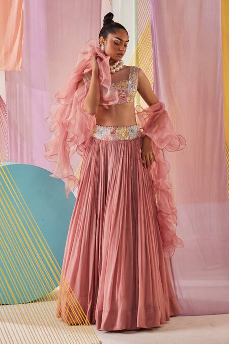 Buy Anu Pellakuru Pink Silk, Organza, Chiffon Embroidery, Beads, Pearls Bloomy Garden Lehenga Set Online at Aza Fashions Buy_Anu Pellakuru_Pink Silk, Organza, Chiffon Embroidery, Beads, Pearls Bloomy Garden Lehenga Set _Online_at_Aza_Fashions