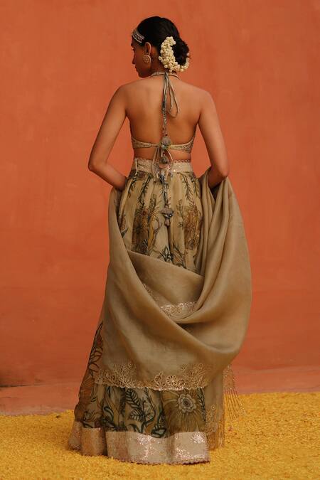 Shop Archana Jaju Beige Handloom Cotton, Silk, Organza Cut Floral Jaal Handpainted Lehenga Set at Aza Fashions Shop_Archana Jaju_Beige Handloom Cotton, Silk, Organza Cut Floral Jaal Handpainted Lehenga Set_at_Aza_Fashions