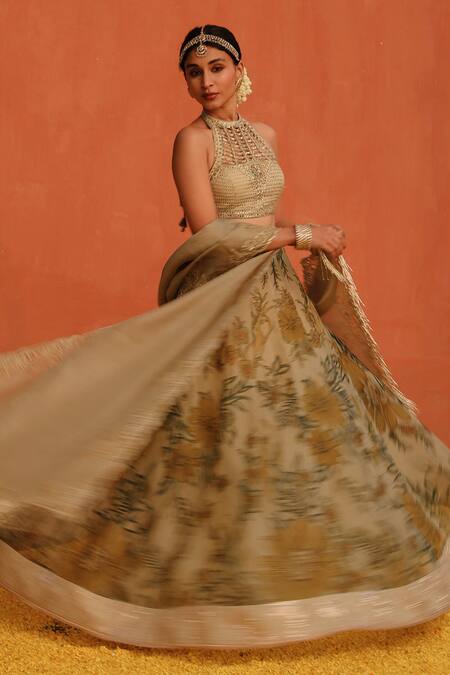 Buy Archana Jaju Beige Handloom Cotton, Silk, Organza Cut Floral Jaal Handpainted Lehenga Set Online at Aza Fashions Buy_Archana Jaju_Beige Handloom Cotton, Silk, Organza Cut Floral Jaal Handpainted Lehenga Set_Online_at_Aza_Fashions