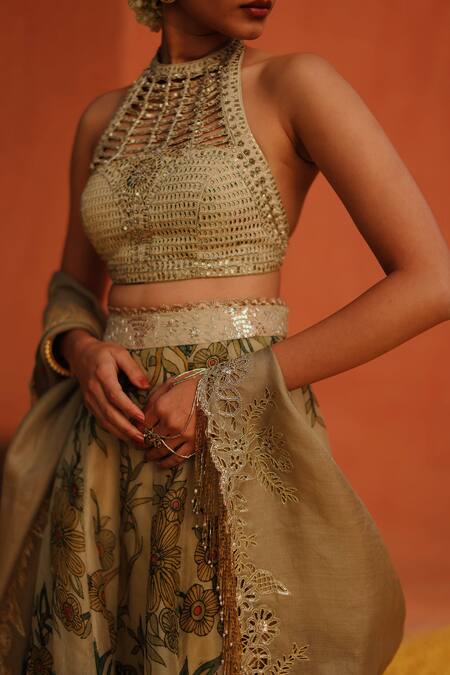 Shop Archana Jaju Beige Handloom Cotton, Silk, Organza Cut Floral Jaal Handpainted Lehenga Set Online at Aza Fashions Shop_Archana Jaju_Beige Handloom Cotton, Silk, Organza Cut Floral Jaal Handpainted Lehenga Set_Online_at_Aza_Fashions
