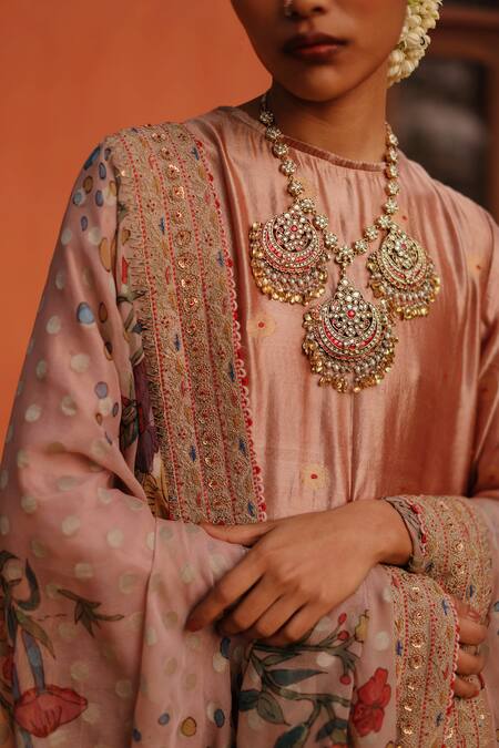 Buy Archana Jaju Pink Chiffon, Kota Doria, Floral Butti Kurta Set With Handpainted Dupatta Online at Aza Fashions Buy_Archana Jaju_Pink Chiffon, Kota Doria, Floral Butti Kurta Set With Handpainted Dupatta_Online_at_Aza_Fashions