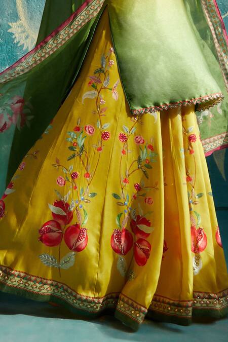 Shop Basil Leaf Yellow Sequins, Beads, Embroidery V-neck Ombre Effect Kurta Sharara Set Online at Aza Fashions Shop_Basil Leaf_Yellow Sequins, Beads, Embroidery V-neck Ombre Effect Kurta Sharara Set_Online_at_Aza_Fashions