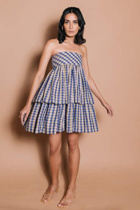 Ojasmé by Sanjana Thapa Anna Tiered Checkered Dress 