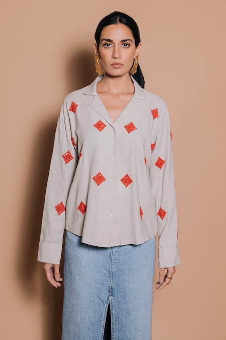 Ojasmé by Sanjana Thapa Diamond Hand Embroidered Shirt 