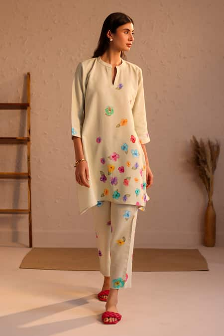 ROZA Limoncello Flower Pattern Linen Tunic 