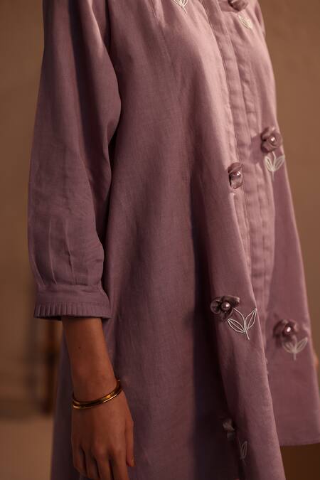 Buy_Roza_Purple Linen Hand Embroidery Floral Round Stardust Asymmetric Tunic  _Online_at_Aza_Fashions