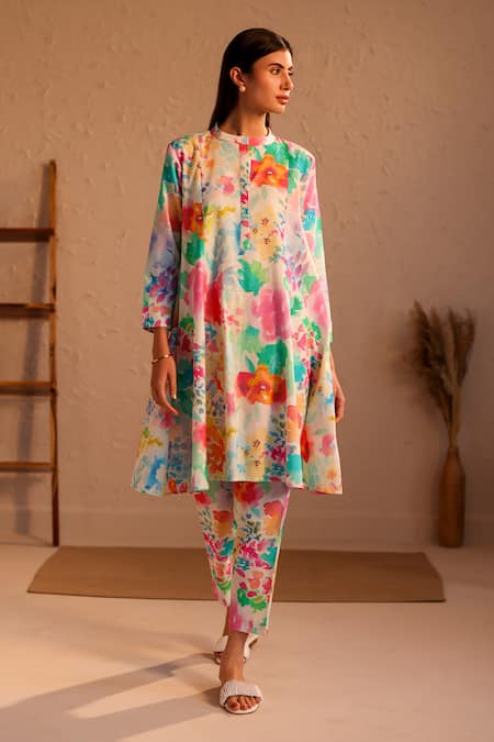 ROZA Venice Linen Flower Print Tunic With Pant 