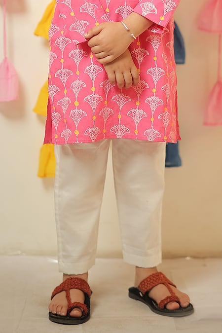 Buy Tiny Colour Pink Muslin, Cotton Embroidery Floral Print Kurta And Pant Set Online at Aza Fashions Buy_Tiny Colour_Pink Muslin, Cotton Embroidery Floral Print Kurta And Pant Set _Online_at_Aza_Fashions