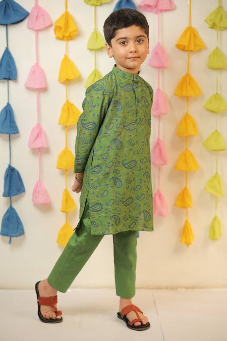 Tiny Colour Green Chanderi, Cotton, Silk Embroidery Paisley Print Kurta And Pant Set Online at Aza Fashions Tiny Colour_Green Chanderi, Cotton, Silk Embroidery Paisley Print Kurta And Pant Set _Online_at_Aza_Fashions