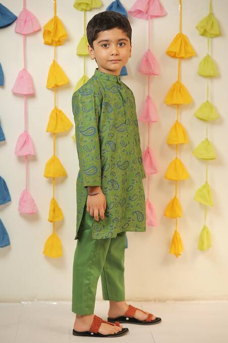 Buy Tiny Colour Green Chanderi, Cotton, Silk Embroidery Paisley Print Kurta And Pant Set Online at Aza Fashions Buy_Tiny Colour_Green Chanderi, Cotton, Silk Embroidery Paisley Print Kurta And Pant Set _Online_at_Aza_Fashions