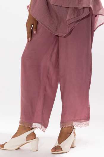 Pants And Pajamas_Purple Chanderi, Cotton, Silk Embroidery Round Polka Dot Print Kurta And Pant Set _Online_at_Aza_Fashions