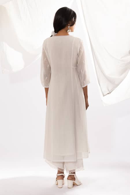 Shop Pants And Pajamas White Chanderi, Cotton, Silk Sequins, Chikankari Work Kurta And Pant Set at Aza Fashions Shop_Pants And Pajamas_White Chanderi, Cotton, Silk Sequins, Chikankari Work Kurta And Pant Set _at_Aza_Fashions