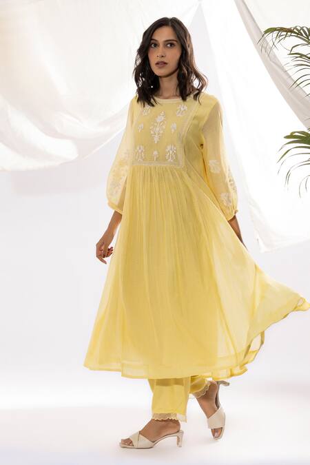 Shop Pants And Pajamas Yellow Chanderi, Organza, Cotton, Embroidery Printed And Hand Kurta Set Online at Aza Fashions Shop_Pants And Pajamas_Yellow Chanderi, Organza, Cotton, Embroidery Printed And Hand Kurta Set _Online_at_Aza_Fashions