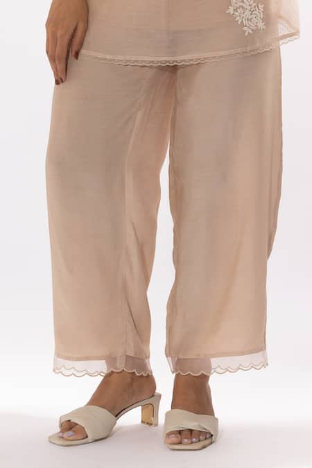 Shop Pants And Pajamas Ivory Chanderi, Cotton, , Organza Embroidery Floral And Thread Kurta Set Online at Aza Fashions Shop_Pants And Pajamas_Ivory Chanderi, Cotton, , Organza Embroidery Floral And Thread Kurta Set _Online_at_Aza_Fashions