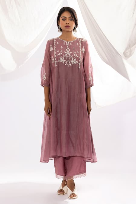 Buy Pants And Pajamas Purple Chanderi, Cotton, , Organza Floral Polka Dot Kurta Set Online at Aza Fashions Buy_Pants And Pajamas_Purple Chanderi, Cotton, , Organza Floral Polka Dot Kurta Set _Online_at_Aza_Fashions