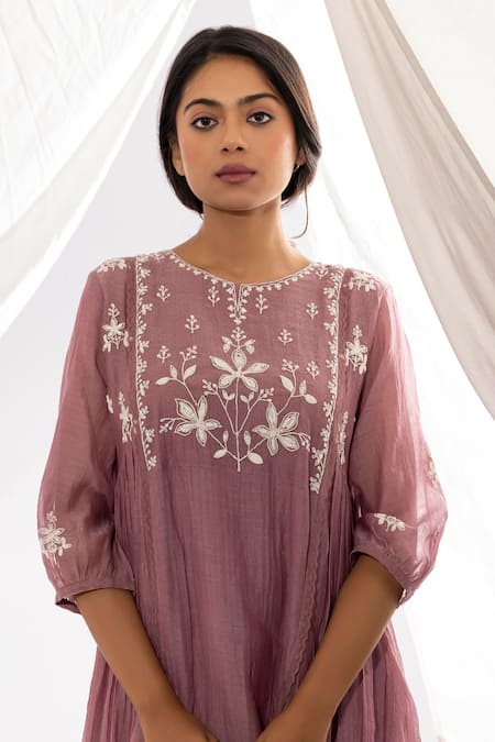 Shop Pants And Pajamas Purple Chanderi, Cotton, , Organza Floral Polka Dot Kurta Set Online at Aza Fashions Shop_Pants And Pajamas_Purple Chanderi, Cotton, , Organza Floral Polka Dot Kurta Set _Online_at_Aza_Fashions