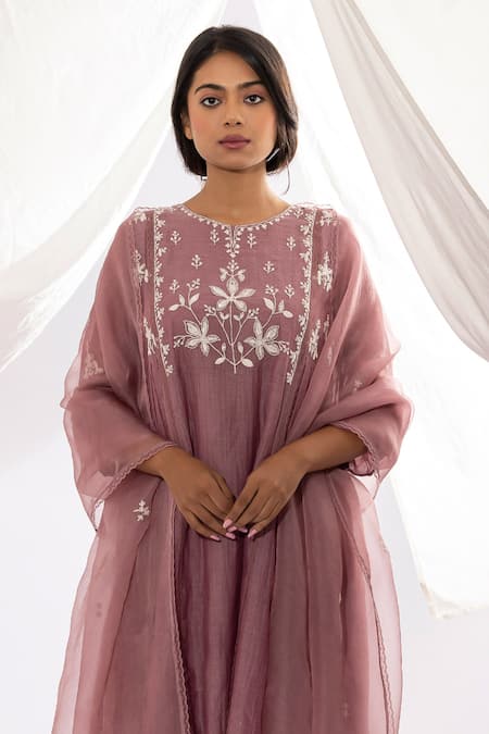 Buy Pants And Pajamas Purple Chanderi, Cotton, , Organza Floral Polka Dot Kurta Set Buy_Pants And Pajamas_Purple Chanderi, Cotton, , Organza Floral Polka Dot Kurta Set