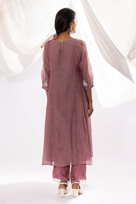 Shop Pants And Pajamas Purple Chanderi, Cotton, , Organza Floral Polka Dot Kurta Set at Aza Fashions Shop_Pants And Pajamas_Purple Chanderi, Cotton, , Organza Floral Polka Dot Kurta Set _at_Aza_Fashions
