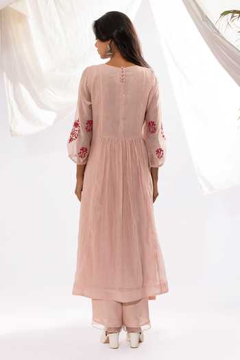 Pants And Pajamas Printed & Floral Hand Embroidered Kurta Set 