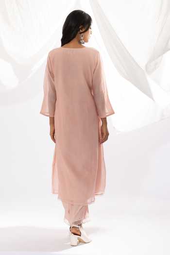Pants And Pajamas Flower Neckline Embroidered Kurta Set 