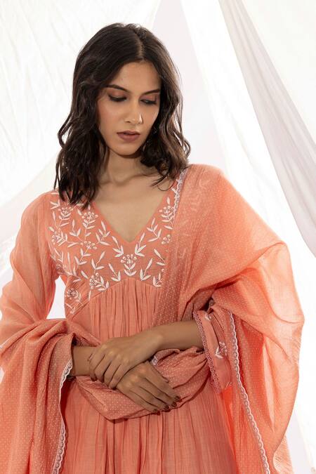 Buy Pants And Pajamas Peach Cotton, , , Embroidery, Chikankari Anarkali Set Online at Aza Fashions Buy_Pants And Pajamas_Peach Cotton, , , Embroidery, Chikankari Anarkali Set _Online_at_Aza_Fashions