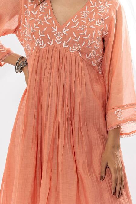 Shop Pants And Pajamas Peach Cotton, , , Embroidery, Chikankari Anarkali Set Online at Aza Fashions Shop_Pants And Pajamas_Peach Cotton, , , Embroidery, Chikankari Anarkali Set _Online_at_Aza_Fashions