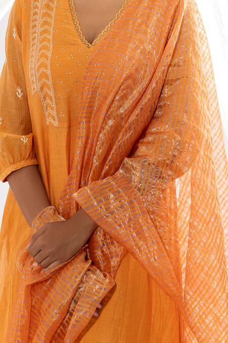 Buy Pants And Pajamas Orange Cotton, Silk, Chanderi Embroidery, Zari Scoop Chikankari Work Kurta Set Online at Aza Fashions Buy_Pants And Pajamas_Orange Cotton, Silk, Chanderi Embroidery, Zari Scoop Chikankari Work Kurta Set _Online_at_Aza_Fashions