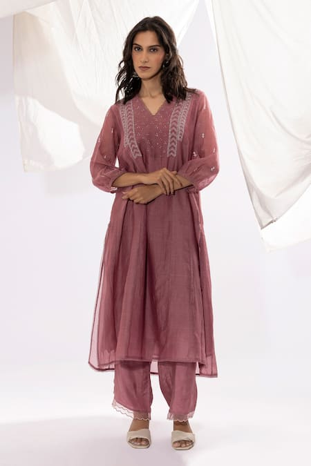 Pants And Pajamas Chikankari Threadwork Kurta 