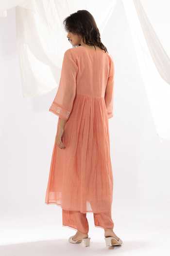 Pants And Pajamas Floral Threadwork Yoke Anarkali 