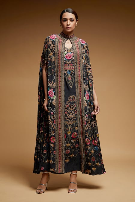 NIRRAAMYAA Rose Digital Print Long Cape 