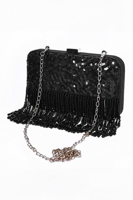 Buy_House Of Webhin_Black Sequins Embellished Clutch With Sling Chain _Online_at_Aza_Fashions