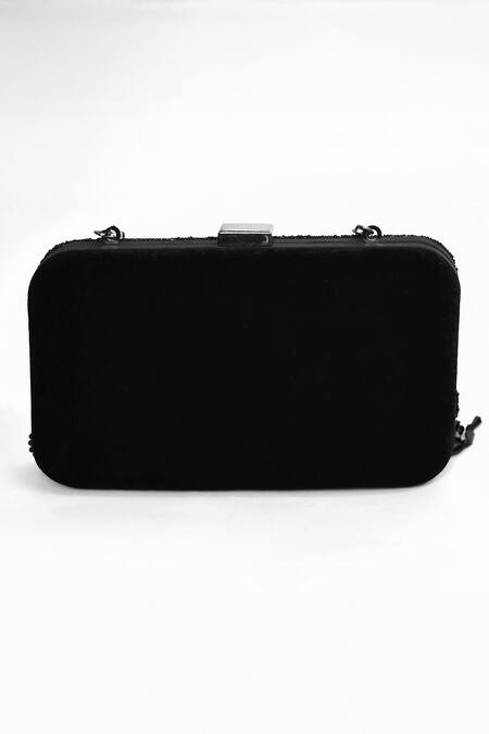 Shop_House Of Webhin_Black Sequins Embellished Clutch With Sling Chain _Online_at_Aza_Fashions