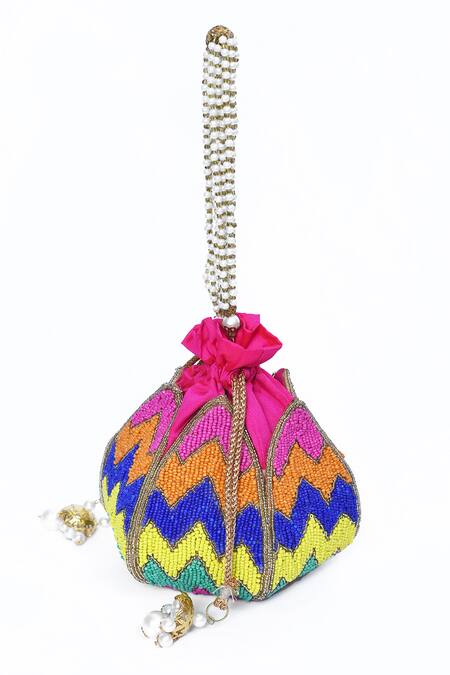 Buy_House Of Webhin_Multi Color Beads, Pearls Embellished Potli With Handle _Online_at_Aza_Fashions