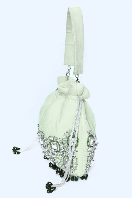 Buy_House Of Webhin_Green Stones Embellished Potli With Handle _Online_at_Aza_Fashions