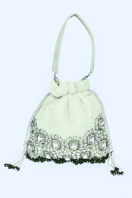 Shop_House Of Webhin_Green Stones Embellished Potli With Handle _Online_at_Aza_Fashions