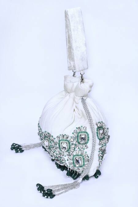 Buy_House Of Webhin_White Stones Embellished Potli With Short Handle _Online_at_Aza_Fashions