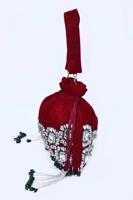 Buy_House Of Webhin_Red Stones Work Potli With Handle _Online_at_Aza_Fashions