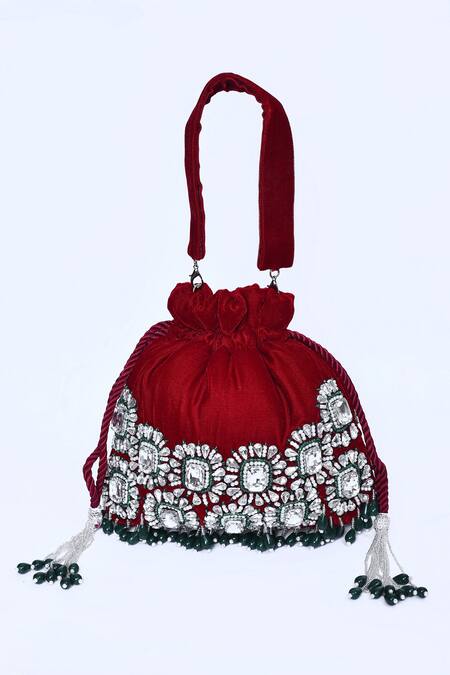 Shop_House Of Webhin_Red Stones Work Potli With Handle _Online_at_Aza_Fashions