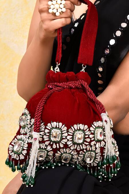 Buy House Of Webhin Red Stones Work Potli With Handle Buy_House Of Webhin_Red Stones Work Potli With Handle